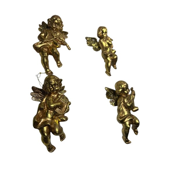 Gold Tone Cherub Angel Christmas Ornaments Set Of 4 Vintage 4 1/4” Tall - Picture 4 of 9